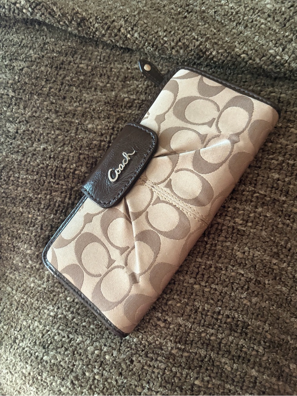 Coach Beige and Brown Signature Continental Wallet